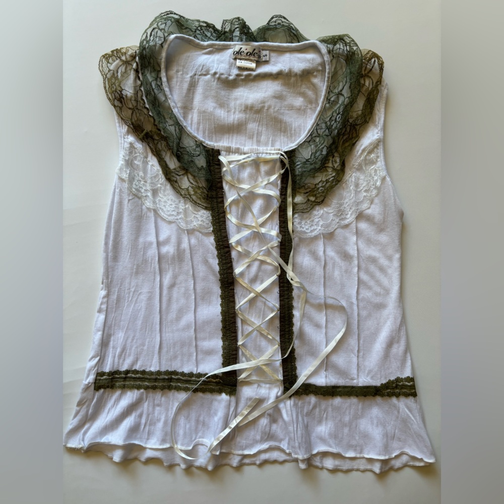 White and Green Lace Shirt